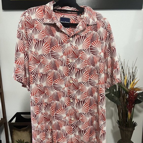 Tommy Bahama Other - Men's Tommy Bahama 100% Silk Button Down Shirt Large Orange Red Casual Stunning